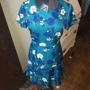 J Crew Factory silky floral dress, flounce skirt